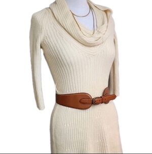 Bebe 100% Wool Cowl Neck Shaped Sweater Dress 3/4 Sleeves M.